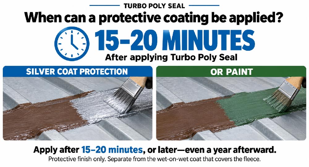 Protective coating can be applied between 15 - 20 minutes after application of the Turbo poly Seal
