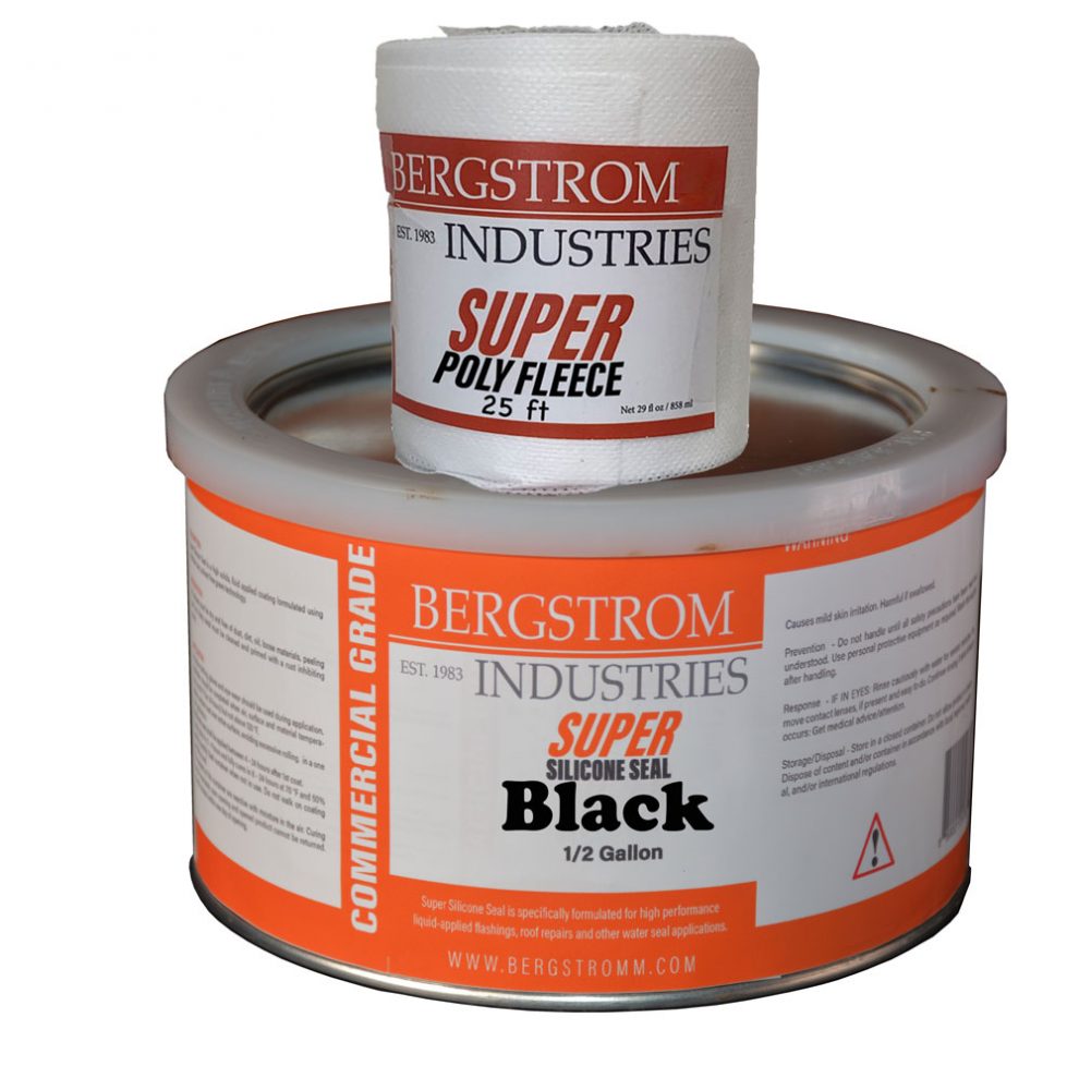 Black Super Silicone Seal 1/2 Gal + 25 ft Poly Fleece Bergstrom Industries