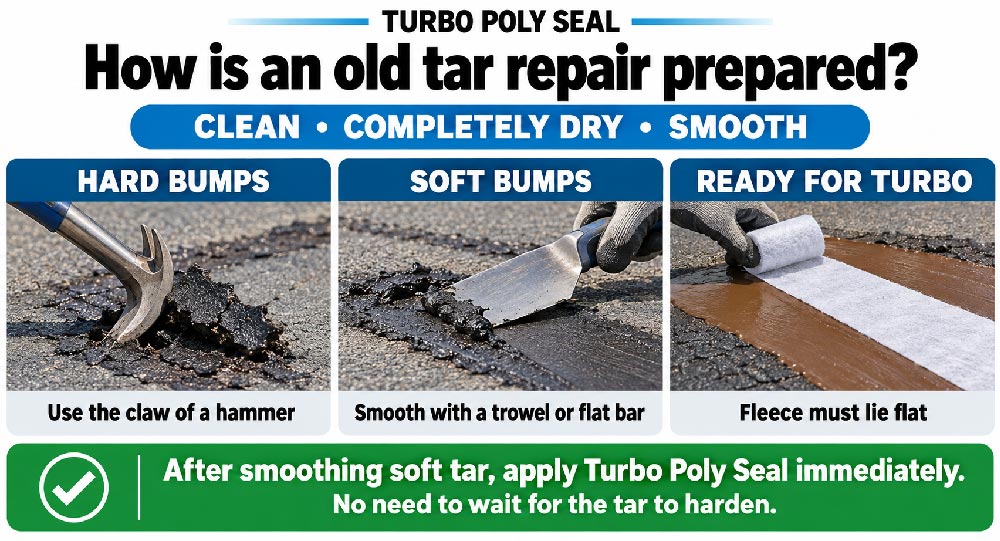 Smooth the Old Tar surface before applying Turbo Poly Seal
