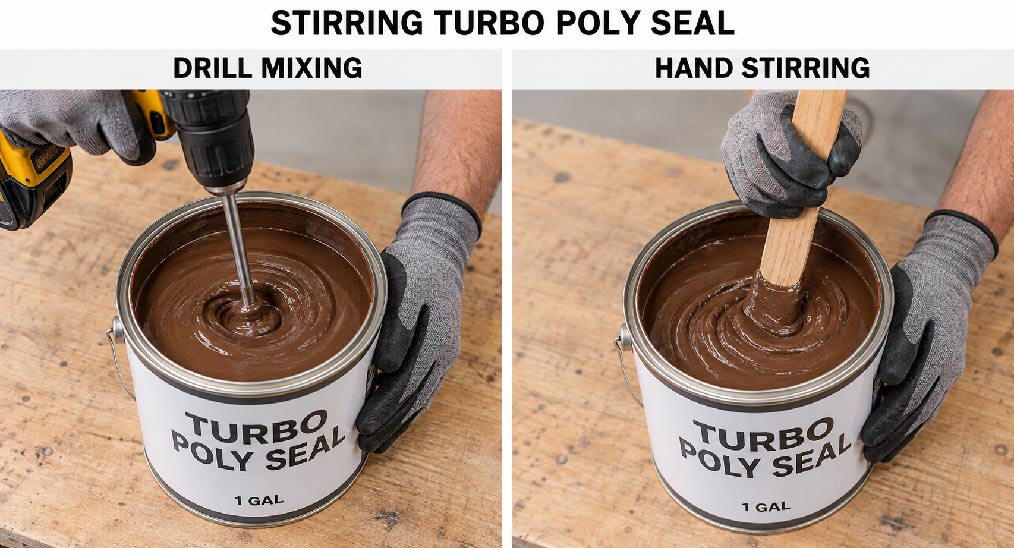 Stirring Turbo Poly Seal with a drill or by hand